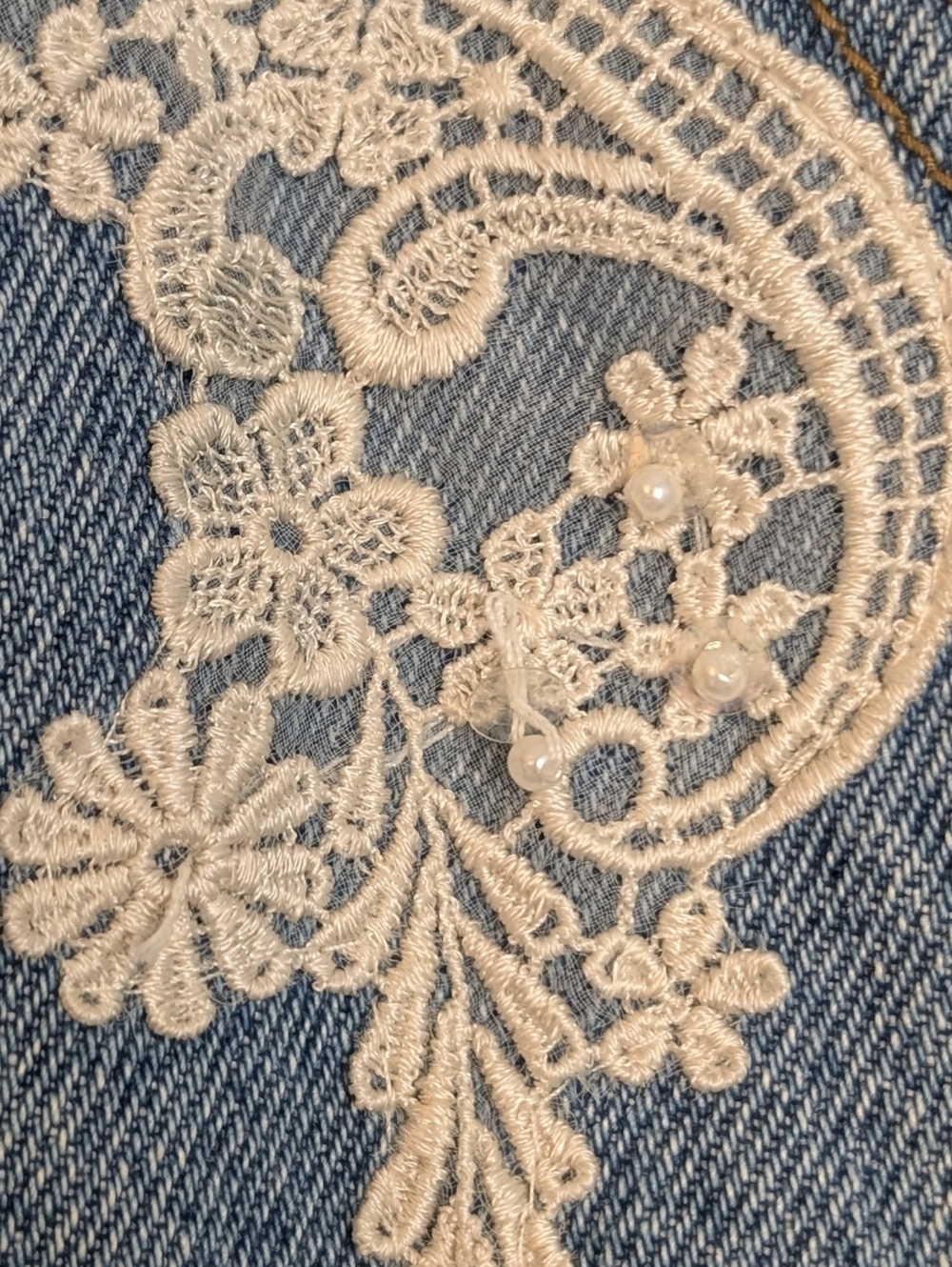 KAREN KANE Vintage Romantic Laced Beaded Embroidered Denim Vest Size 12 - Picture 10 of 10